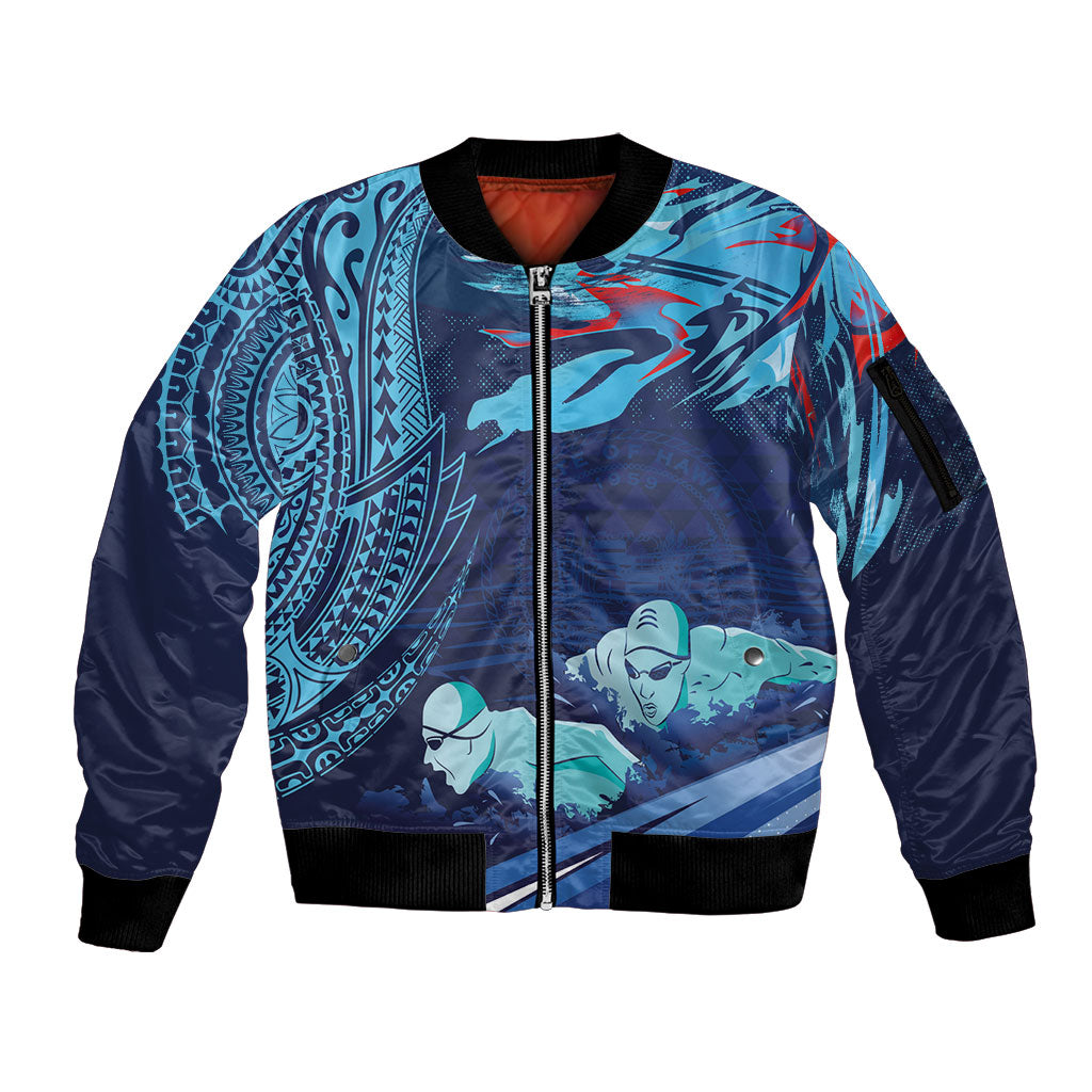 Personalized Hawaii Swimming Sleeve Zip Bomber Jacket Tribal Sporty Style LT03 Unisex Multicolor - Polynesian Pride