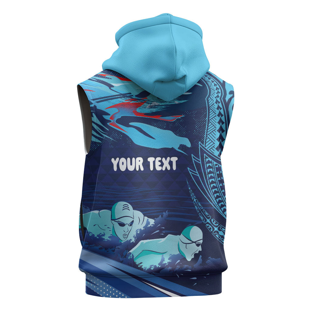 Personalized Hawaii Swimming Sleeveless Zip Hoodie Tribal Sporty Style LT03 - Polynesian Pride