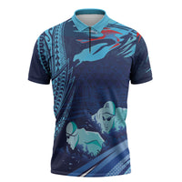 Personalized Hawaii Swimming Zipper Polo Shirt Tribal Sporty Style LT03 Multicolor - Polynesian Pride
