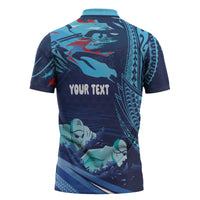 Personalized Hawaii Swimming Zipper Polo Shirt Tribal Sporty Style LT03 - Polynesian Pride