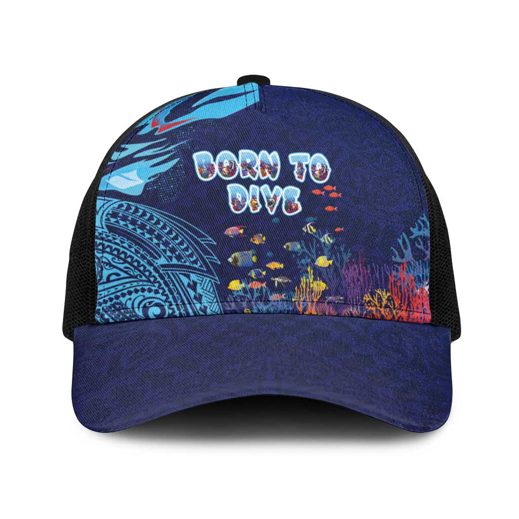 Hawaii Diving Baseball Net Cap Tribal Pattern with Ocean Floor LT03 One Size Black Multicolor - Polynesian Pride