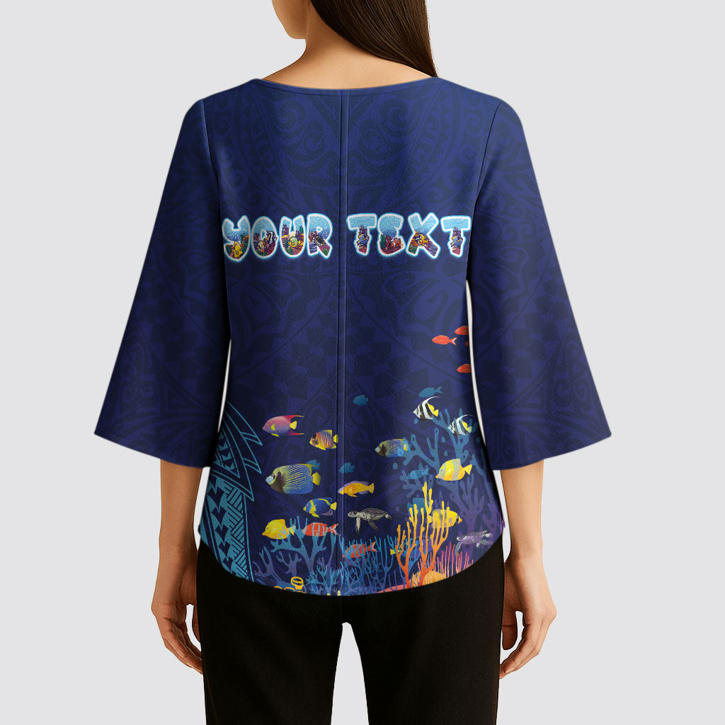 Personalized Hawaii Diving Kimono Sleeve Blouse Tribal Pattern with Ocean Floor LT03 - Polynesian Pride