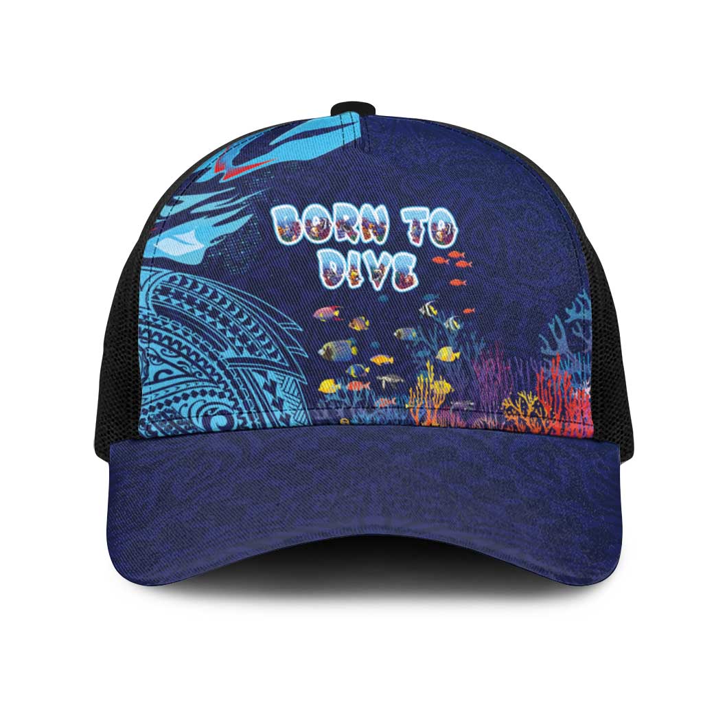 Hawaii Diving Mesh Trucker Cap Tribal Pattern with Ocean Floor LT03 One Size Black Multicolor - Polynesian Pride
