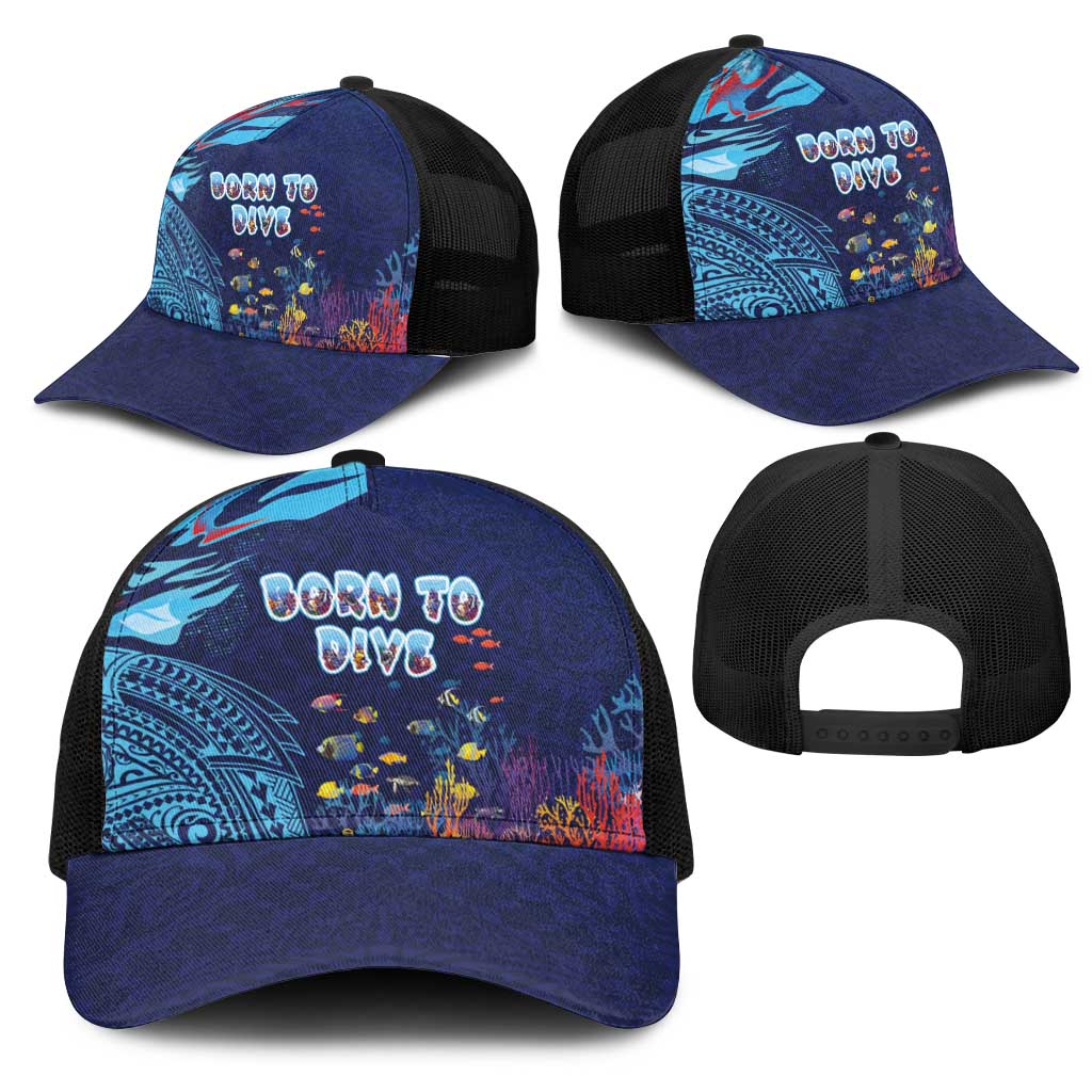 Hawaii Diving Mesh Trucker Cap Tribal Pattern with Ocean Floor LT03 - Polynesian Pride
