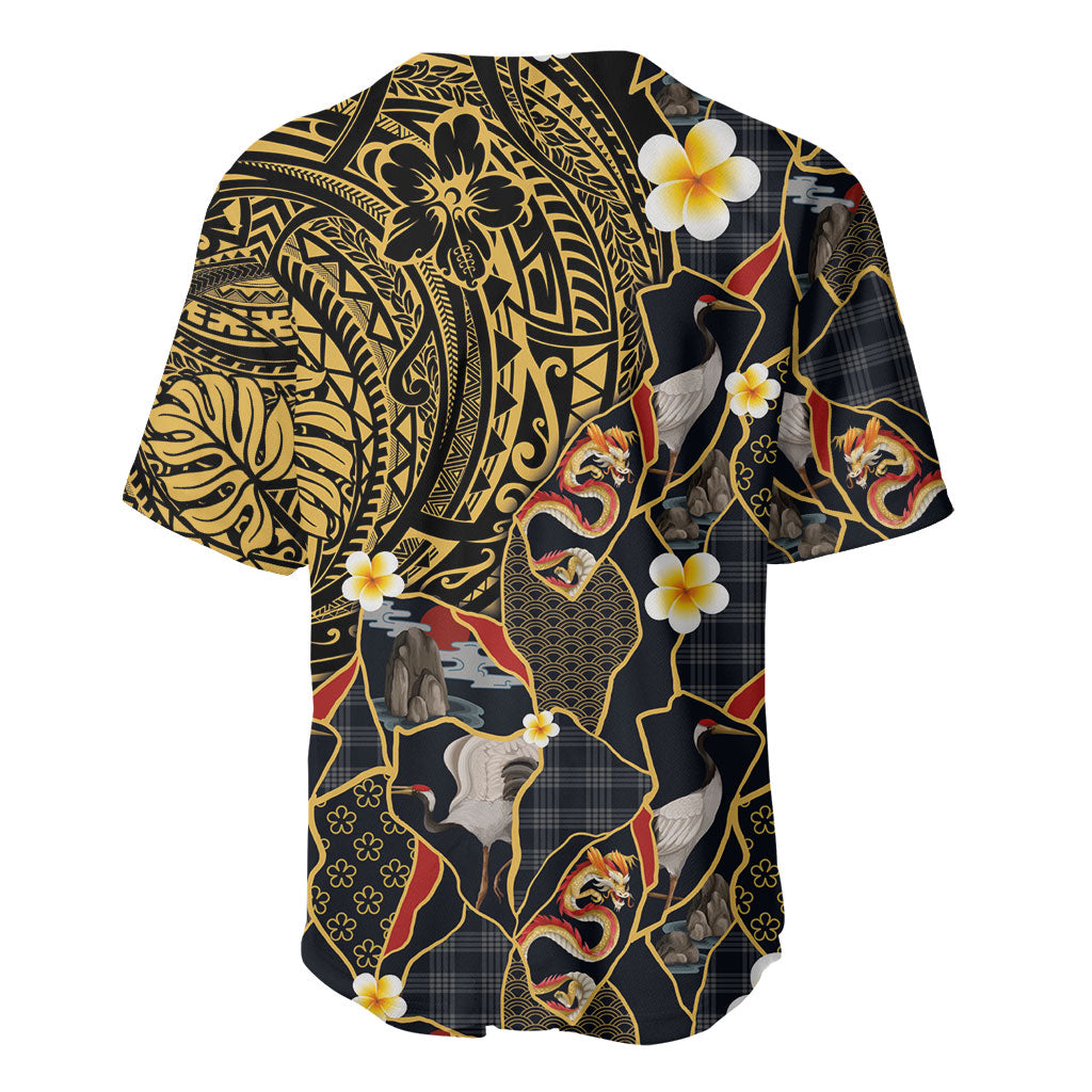 Hawaiian and Japanese Baseball Jersey Polynesian Tattoo with Japanese Culture Kintsugi Style LT03 - Polynesian Pride