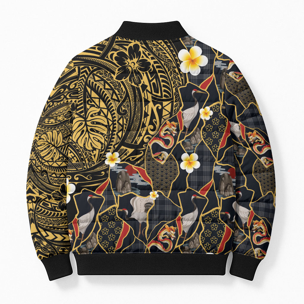 Hawaiian and Japanese Bomber Puffer Jacket Polynesian Tattoo with Japanese Culture Kintsugi Style LT03 - Polynesian Pride