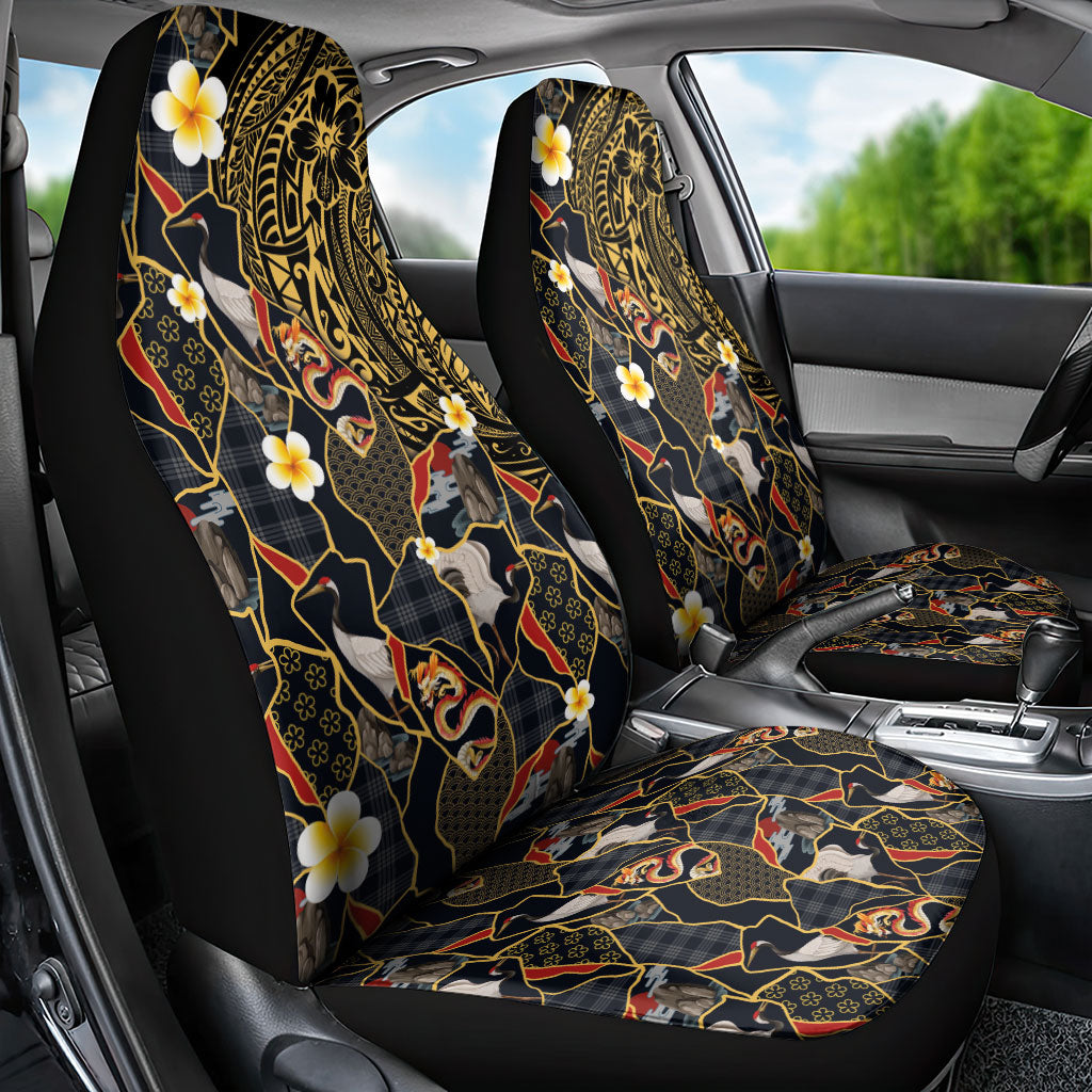 Hawaiian and Japanese Car Seat Cover Polynesian Tattoo with Japanese Culture Kintsugi Style LT03 - Polynesian Pride