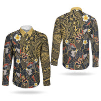 Hawaiian and Japanese Couples Matching Long Sleeve Bodycon Dress and Long Sleeve Button Shirt Polynesian Tattoo with Japanese Culture Kintsugi Style LT03 - Polynesian Pride