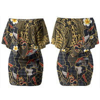 Hawaiian and Japanese Couples Matching Off Shoulder Short Dress and Hawaiian Shirt Polynesian Tattoo with Japanese Culture Kintsugi Style LT03 - Polynesian Pride