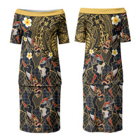 Hawaiian and Japanese Couples Matching Puletasi and Long Sleeve Button Shirt Polynesian Tattoo with Japanese Culture Kintsugi Style LT03 - Polynesian Pride