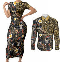 Hawaiian and Japanese Couples Matching Short Sleeve Bodycon Dress and Long Sleeve Button Shirt Polynesian Tattoo with Japanese Culture Kintsugi Style LT03 Multicolor - Polynesian Pride