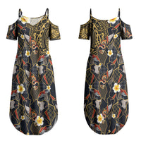 Hawaiian and Japanese Couples Matching Summer Maxi Dress and Long Sleeve Button Shirt Polynesian Tattoo with Japanese Culture Kintsugi Style LT03 - Polynesian Pride