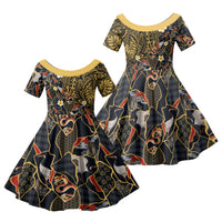 Hawaiian and Japanese Family Matching Off Shoulder Short Dress and Hawaiian Shirt Polynesian Tattoo with Japanese Culture Kintsugi Style LT03 Daughter's Dress Multicolor - Polynesian Pride