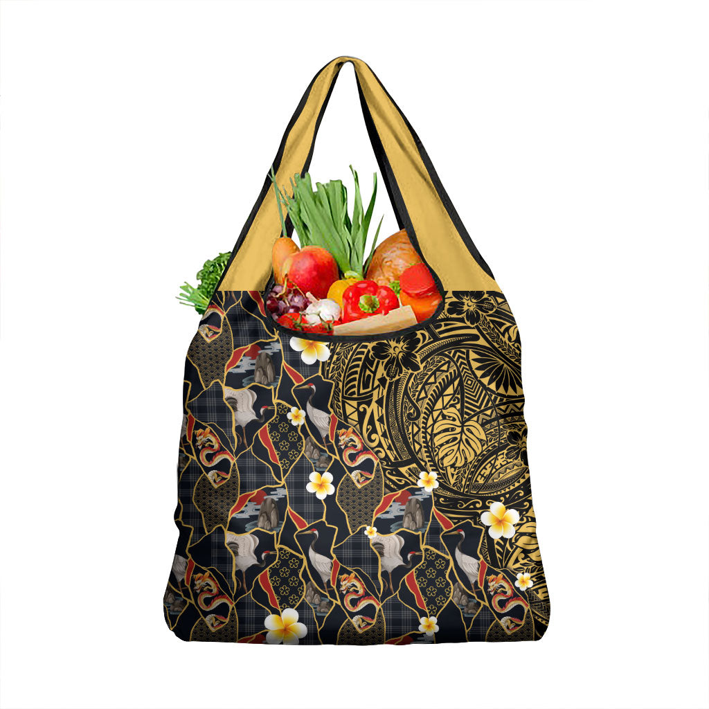 Hawaiian and Japanese Grocery Bag Polynesian Tattoo with Japanese Culture Kintsugi Style