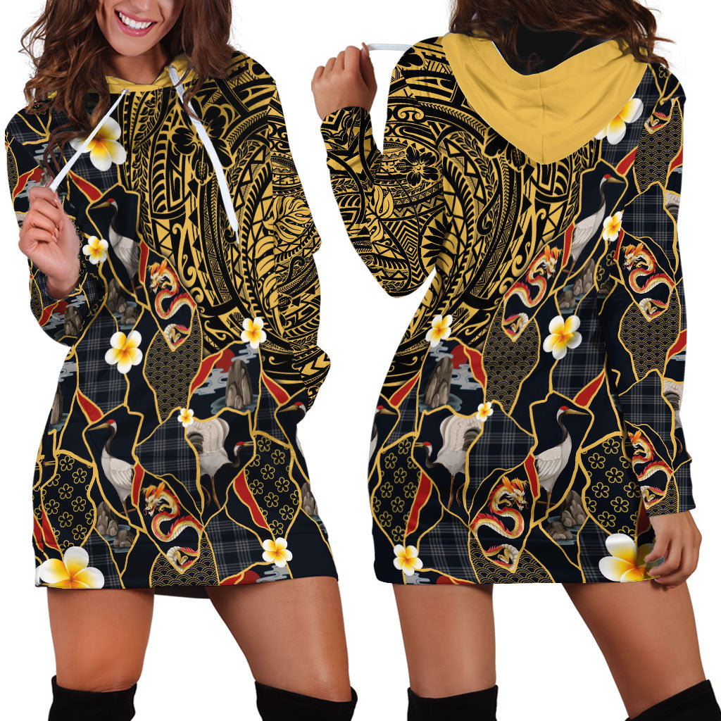 Hawaiian and Japanese Hoodie Dress Polynesian Tattoo with Japanese Culture Kintsugi Style LT03 - Polynesian Pride