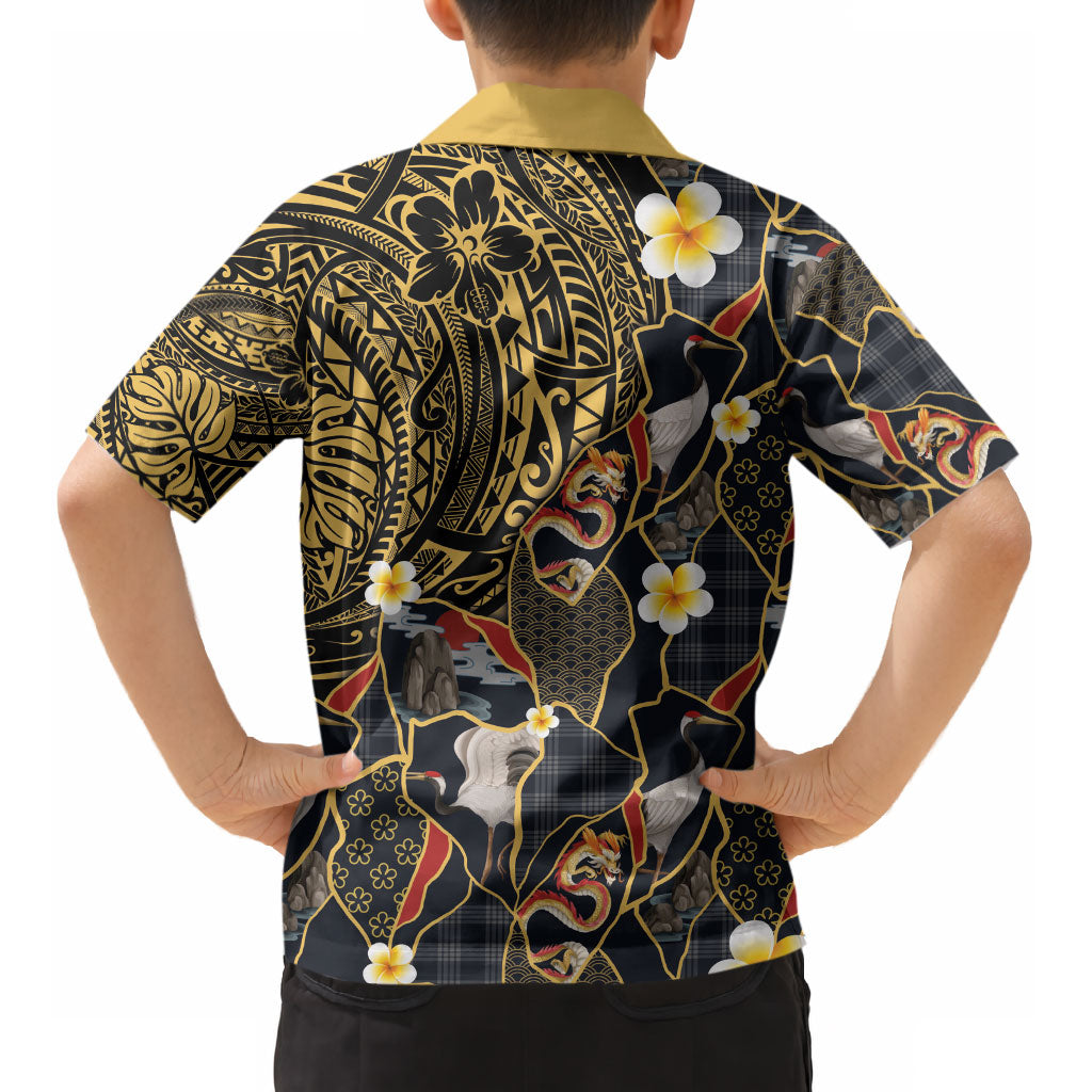 Hawaiian and Japanese Kid Hawaiian Shirt Polynesian Tattoo with Japanese Culture Kintsugi Style LT03 - Polynesian Pride