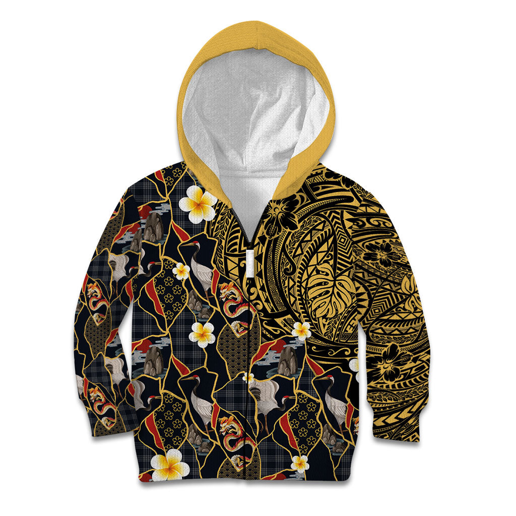 Hawaiian and Japanese Kid Hoodie Polynesian Tattoo with Japanese Culture Kintsugi Style LT03 Zip Hoodie Multicolor - Polynesian Pride