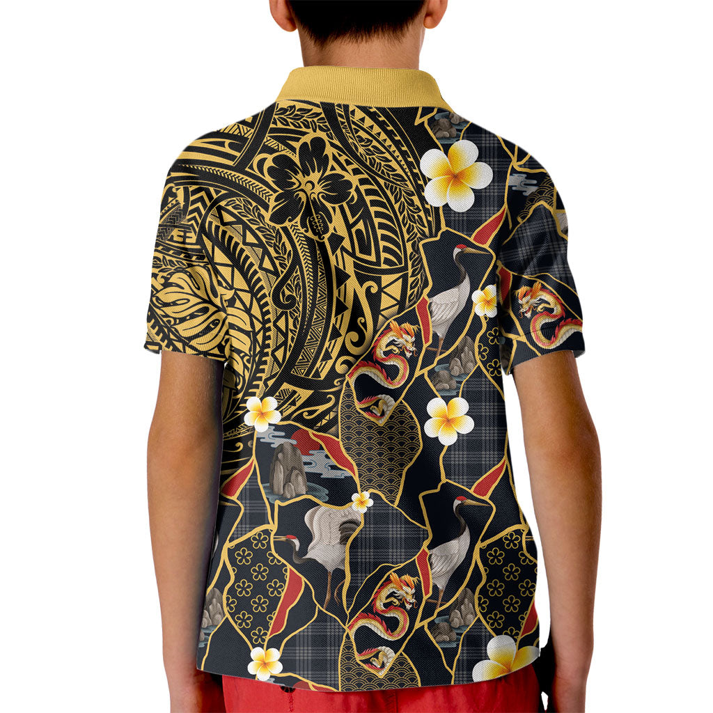 Hawaiian and Japanese Kid Polo Shirt Polynesian Tattoo with Japanese Culture Kintsugi Style LT03 - Polynesian Pride
