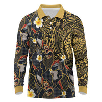 Hawaiian and Japanese Long Sleeve Polo Shirt Polynesian Tattoo with Japanese Culture Kintsugi Style LT03 Multicolor - Polynesian Pride