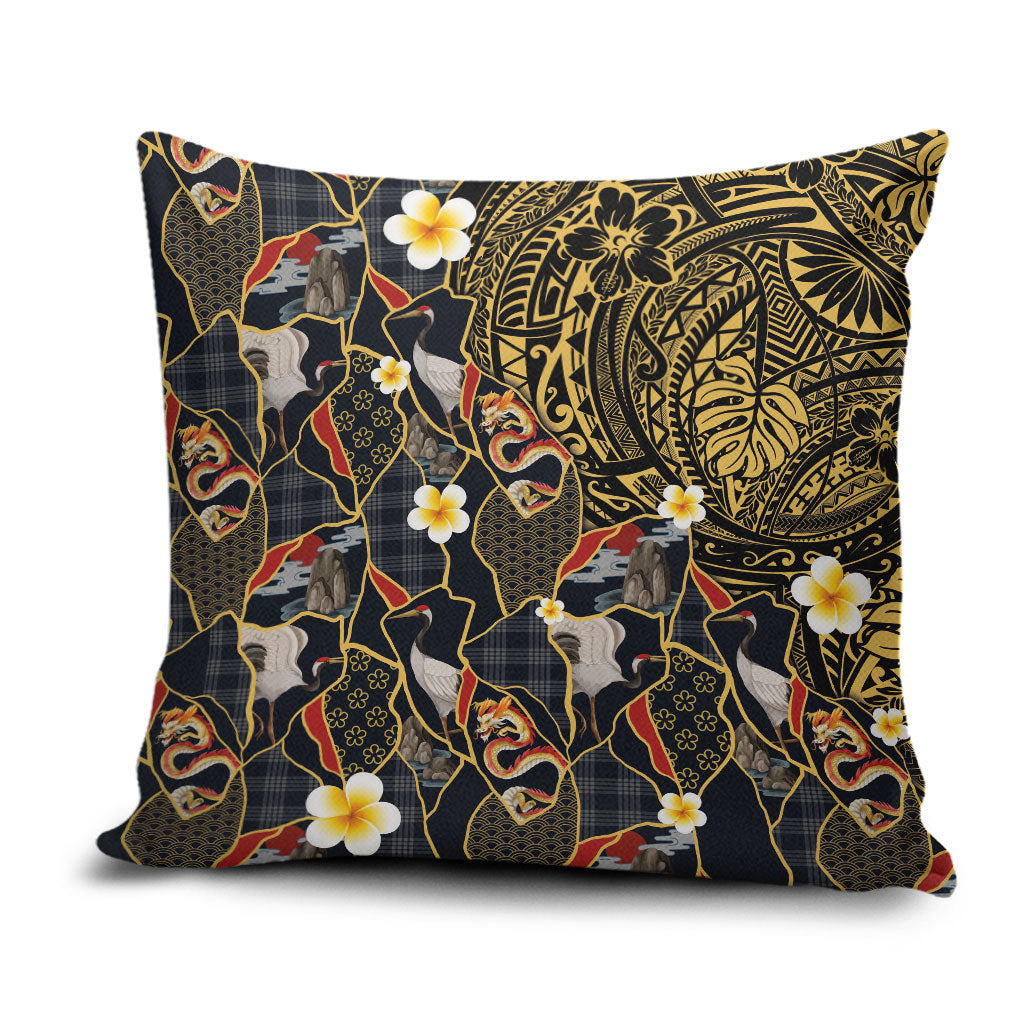 Hawaiian and Japanese Pillow Cover Polynesian Tattoo with Japanese Culture Kintsugi Style LT03 Multicolor - Polynesian Pride