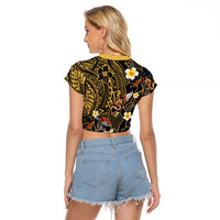 Hawaiian and Japanese Raglan Cropped T Shirt Polynesian Tattoo with Japanese Culture Kintsugi Style LT03 - Polynesian Pride