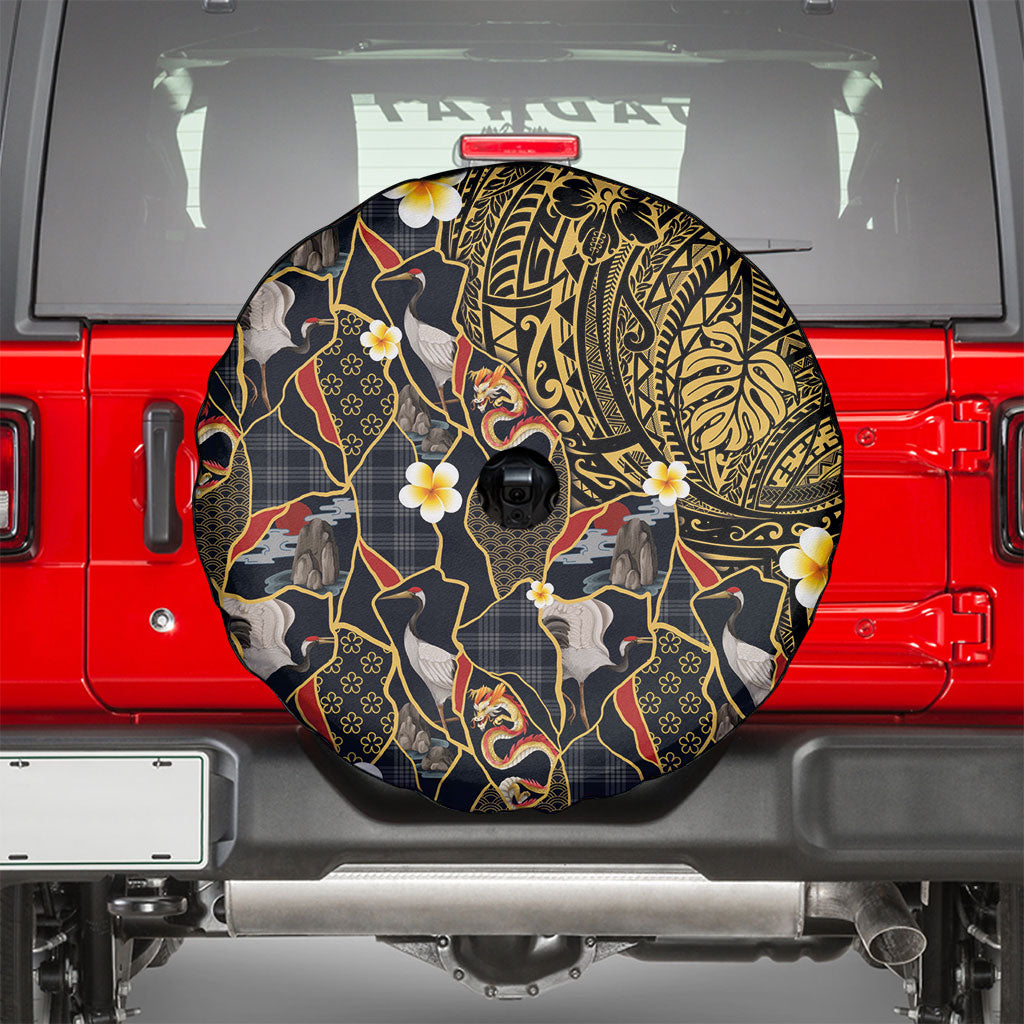 Hawaiian and Japanese Spare Tire Cover Polynesian Tattoo with Japanese Culture Kintsugi Style LT03 - Polynesian Pride