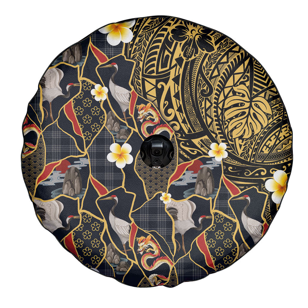 Hawaiian and Japanese Spare Tire Cover Polynesian Tattoo with Japanese Culture Kintsugi Style LT03 - Polynesian Pride