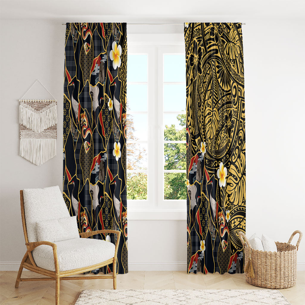 Hawaiian and Japanese Window Curtain Polynesian Tattoo with Japanese Culture Kintsugi Style LT03 - Polynesian Pride