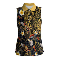 Hawaiian and Japanese Women Sleeveless Polo Shirt Polynesian Tattoo with Japanese Culture Kintsugi Style LT03 Female Multicolor - Polynesian Pride