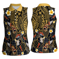 Hawaiian and Japanese Women Sleeveless Polo Shirt Polynesian Tattoo with Japanese Culture Kintsugi Style LT03 - Polynesian Pride