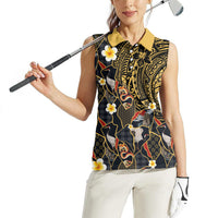 Hawaiian and Japanese Women Sleeveless Polo Shirt Polynesian Tattoo with Japanese Culture Kintsugi Style LT03 - Polynesian Pride