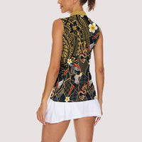 Hawaiian and Japanese Women Sleeveless Polo Shirt Polynesian Tattoo with Japanese Culture Kintsugi Style LT03 - Polynesian Pride