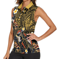 Hawaiian and Japanese Women Sleeveless Polo Shirt Polynesian Tattoo with Japanese Culture Kintsugi Style LT03 - Polynesian Pride