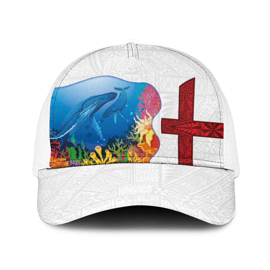 Tonga Swimming with Whales Baseball Net Cap Ngatu Pattern LT03 One Size White Multicolor - Polynesian Pride
