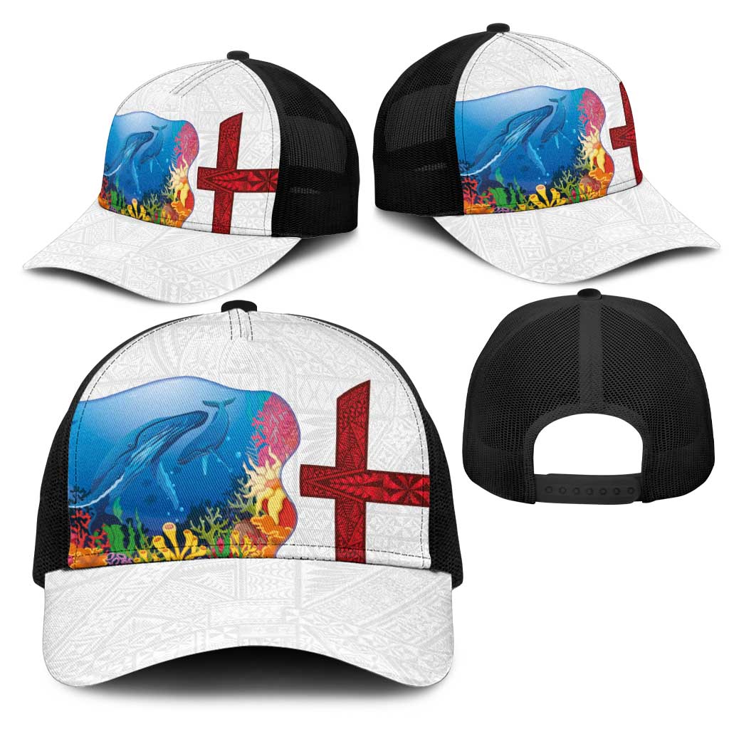 Tonga Swimming with Whales Mesh Trucker Cap Ngatu Pattern LT03 - Polynesian Pride