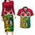 Vanuatu Couples Matching Long Sleeve Bodycon Dress and Hawaiian Shirt Pig Tusk Mix Maori Pattern and Namele Leaf LT03 Red - Polynesian Pride