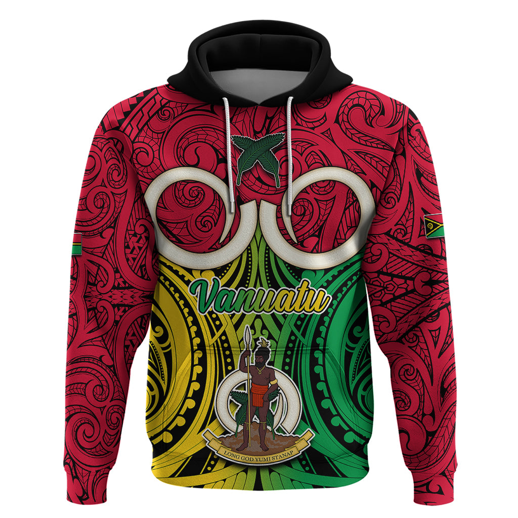 Vanuatu Hoodie Pig Tusk Mix Maori Pattern and Namele Leaf LT03 Red - Polynesian Pride