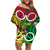 Personalised Vanuatu Off Shoulder Short Dress Pig Tusk Mix Maori Pattern and Namele Leaf LT03 Women Red - Polynesian Pride