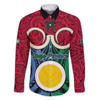 Vanuatu Shefa Province Family Matching Short Sleeve Bodycon Dress and Hawaiian Shirt Pig Tusk Mix Maori Pattern and Namele Leaf LT03 Dad's Shirt - Long Sleeve Red - Polynesian Pride