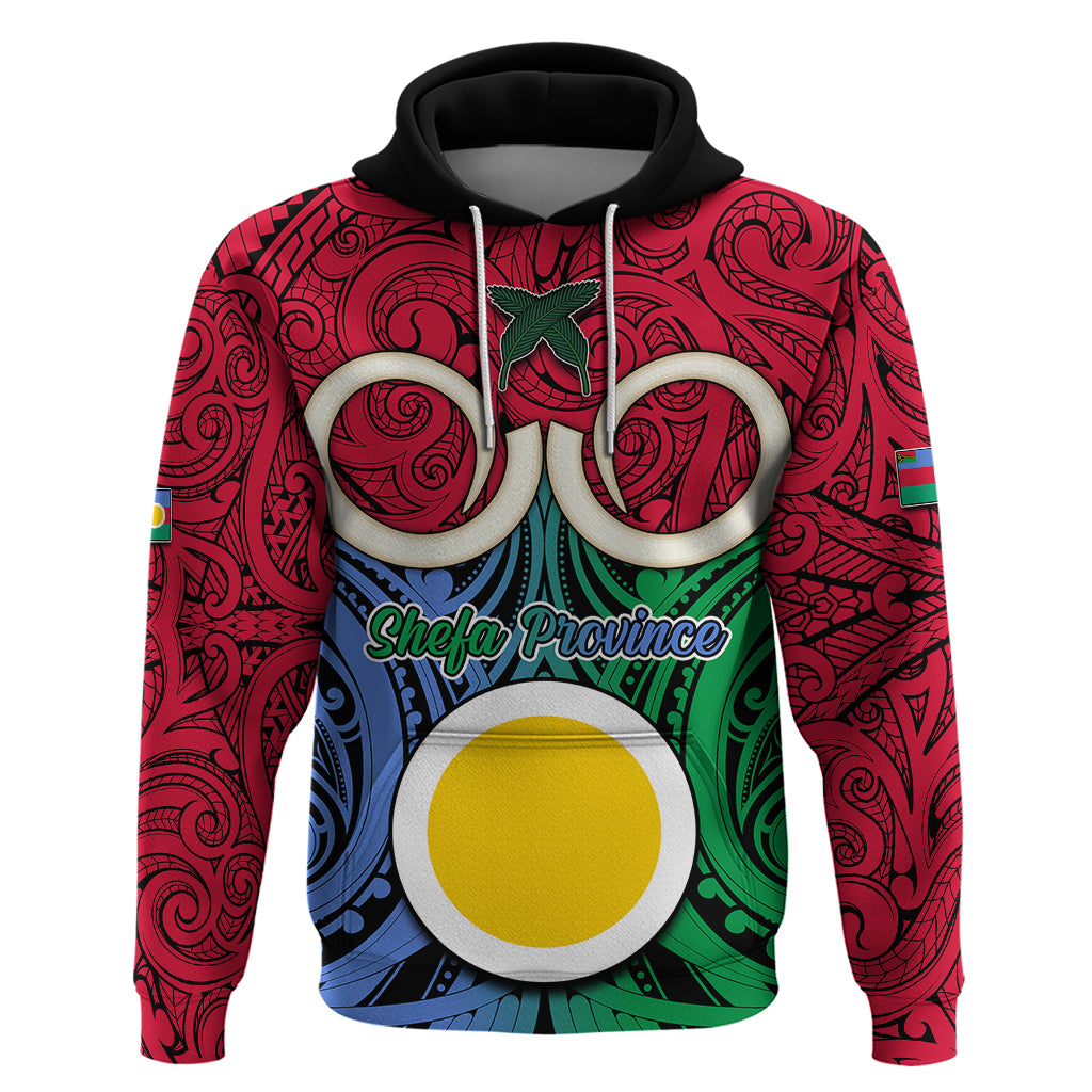 Vanuatu Shefa Province Hoodie Pig Tusk Mix Maori Pattern and Namele Leaf LT03 Red - Polynesian Pride