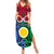 Vanuatu Shefa Province Summer Maxi Dress Pig Tusk Mix Maori Pattern and Namele Leaf LT03 Women Red - Polynesian Pride