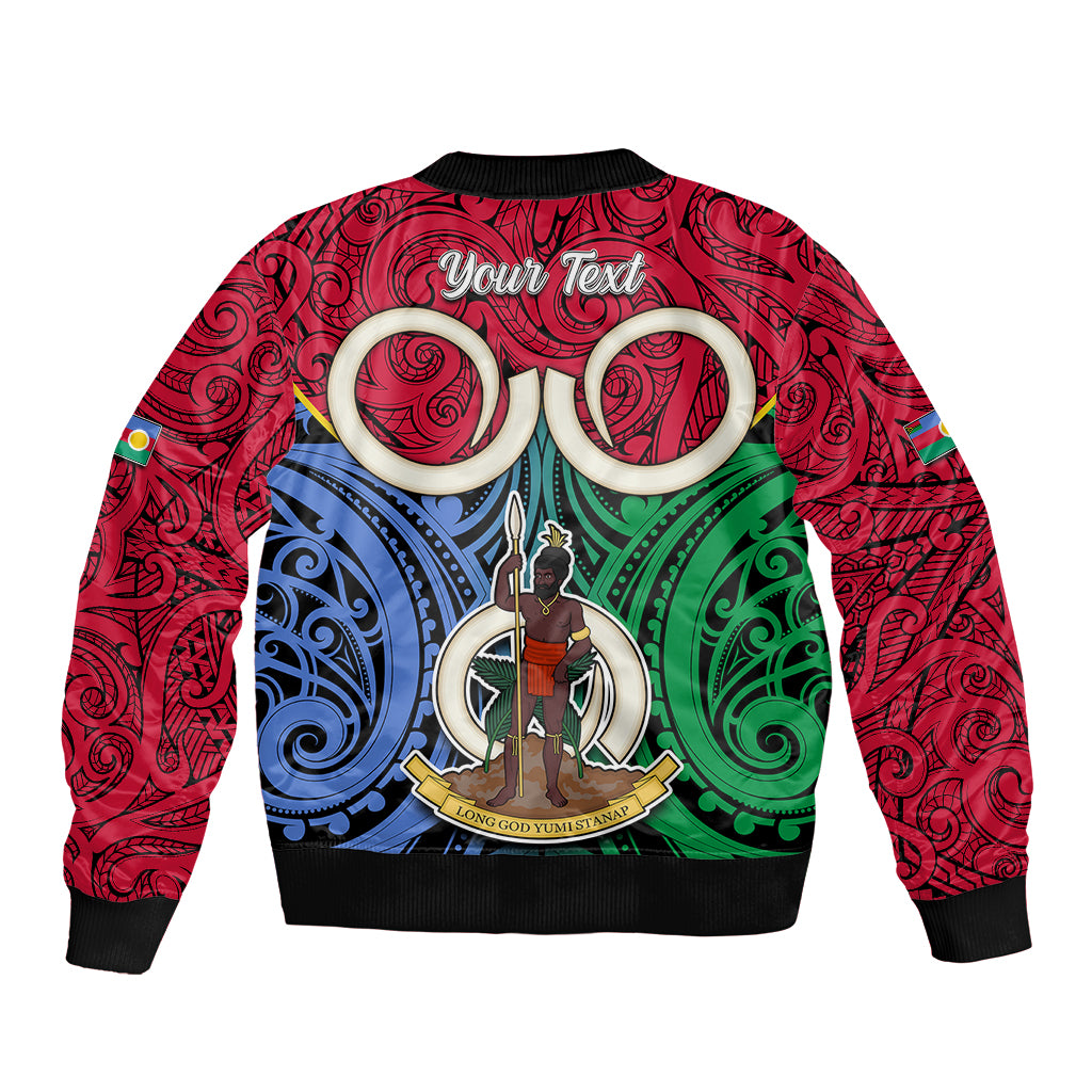 Personalised Vanuatu Shefa Province Bomber Jacket Pig Tusk Mix Maori Pattern and Namele Leaf LT03 - Polynesian Pride