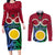 Personalised Vanuatu Shefa Province Couples Matching Long Sleeve Bodycon Dress and Long Sleeve Button Shirts Pig Tusk Mix Maori Pattern and Namele Leaf LT03 Red - Polynesian Pride