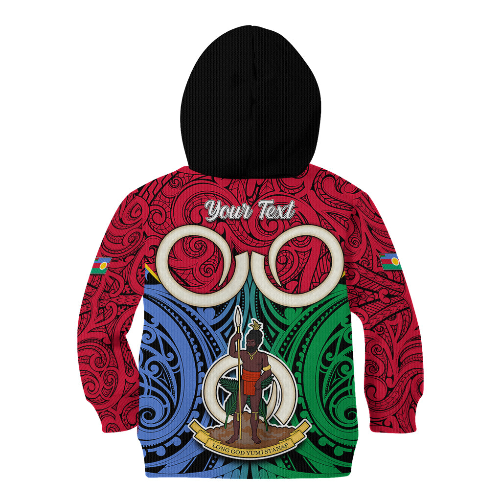 Personalised Vanuatu Shefa Province Kid Hoodie Pig Tusk Mix Maori Pattern and Namele Leaf LT03 - Polynesian Pride