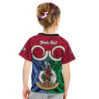 Personalised Vanuatu Shefa Province Kid T Shirt Pig Tusk Mix Maori Pattern and Namele Leaf LT03 - Polynesian Pride