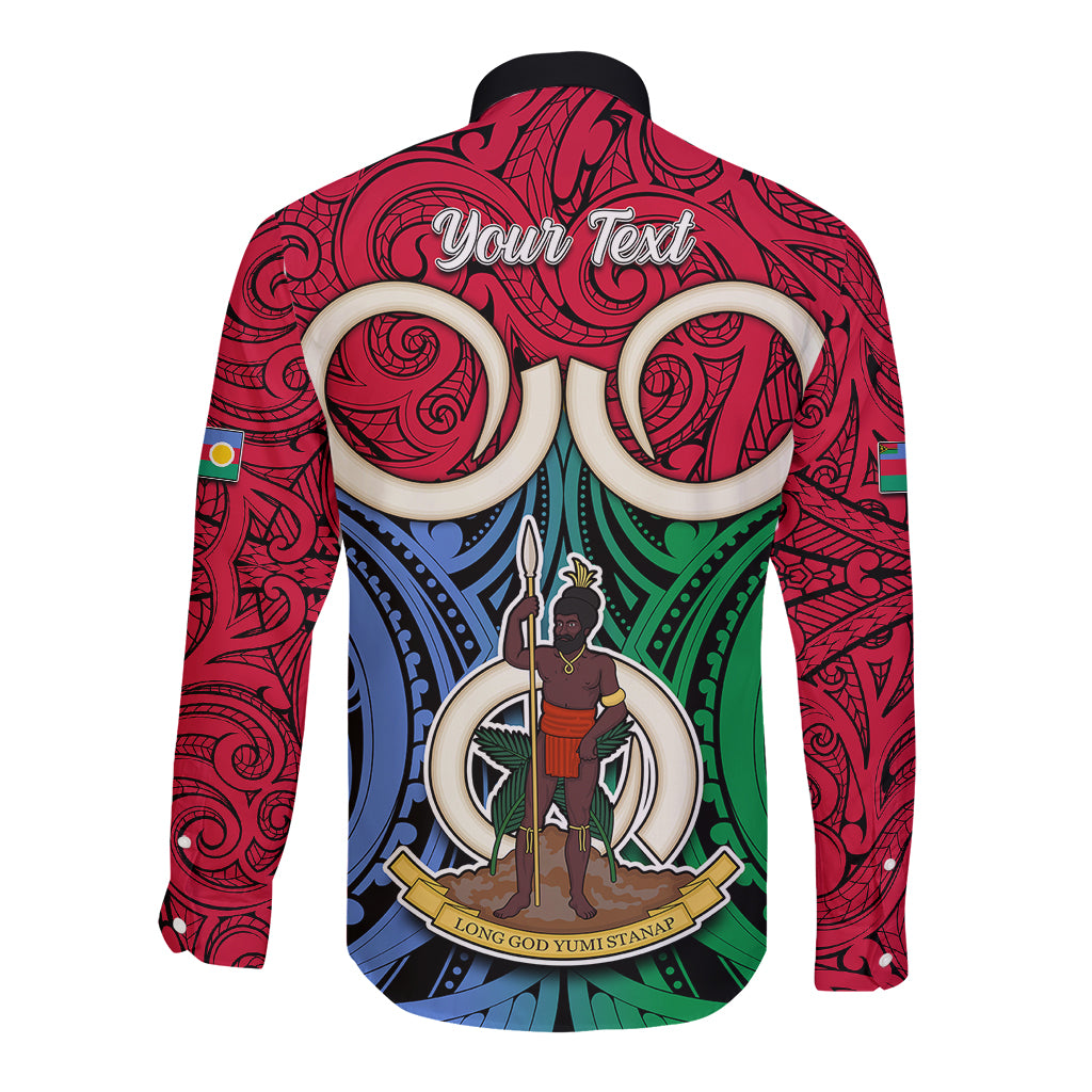 Personalised Vanuatu Shefa Province Long Sleeve Button Shirt Pig Tusk Mix Maori Pattern and Namele Leaf LT03 - Polynesian Pride