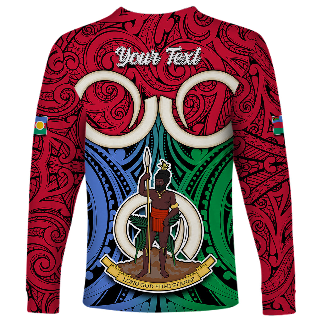Personalised Vanuatu Shefa Province Long Sleeve Shirt Pig Tusk Mix Maori Pattern and Namele Leaf LT03 - Polynesian Pride
