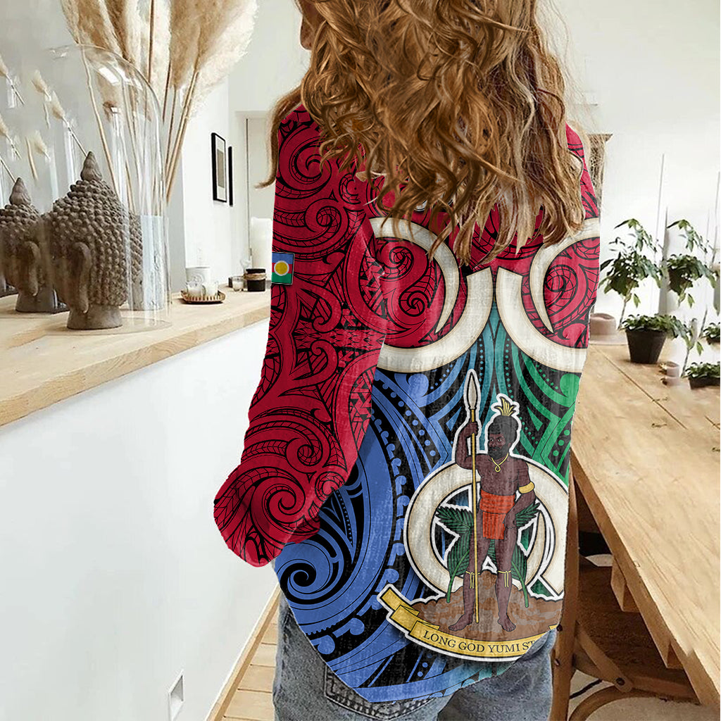 Personalised Vanuatu Shefa Province Women Casual Shirt Pig Tusk Mix Maori Pattern and Namele Leaf LT03 - Polynesian Pride