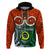 Vanuatu Penama Province Hoodie Pig Tusk Mix Maori Pattern and Namele Leaf LT03 Orange - Polynesian Pride