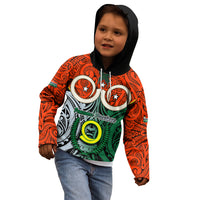 Vanuatu Penama Province Kid Hoodie Pig Tusk Mix Maori Pattern and Namele Leaf LT03 - Polynesian Pride